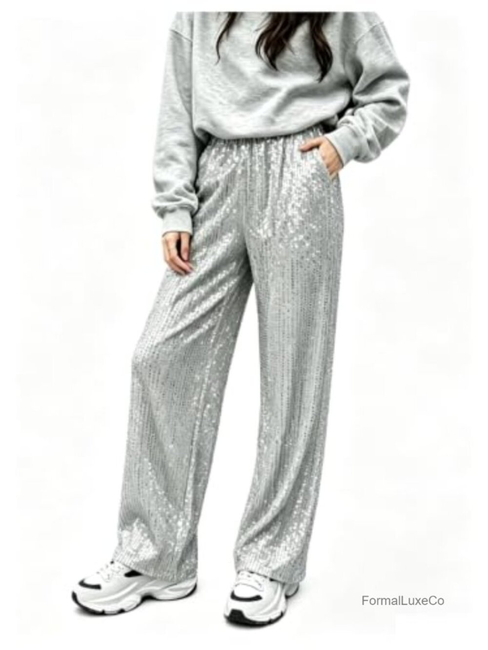 Sparkly Sequin High Waisted Wide Leg Rave Party Pants